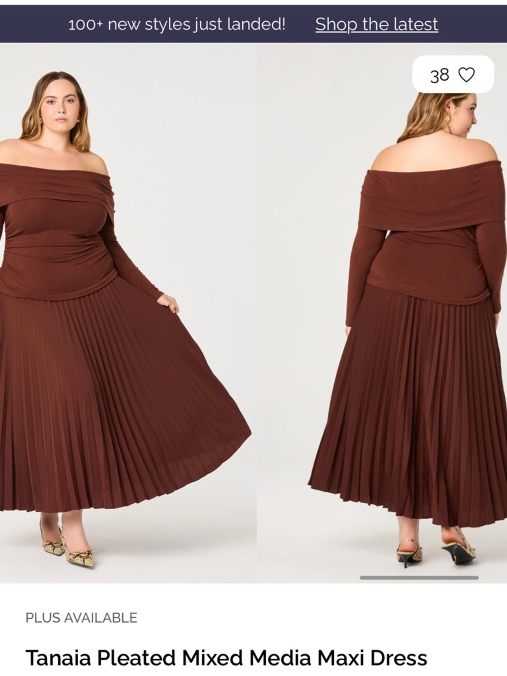 ASTR Off-Shoulder Pleated Maxi Dress — Brown